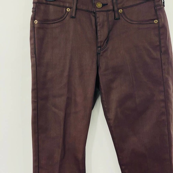 Cachè Deadstock Coated 4 Pocket Wine Skinny Strech Jeans Jegging Size 2 Wet Look - Picture 6 of 15